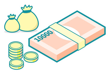 現金と巾着袋のイラスト