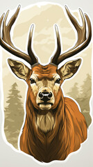 Majestic Stag Illustration with Forest Background

