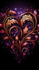 Elegant Golden Swirl Heart on a Purple Background
