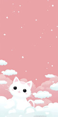 cute white citty with cloud, pink pastel background

