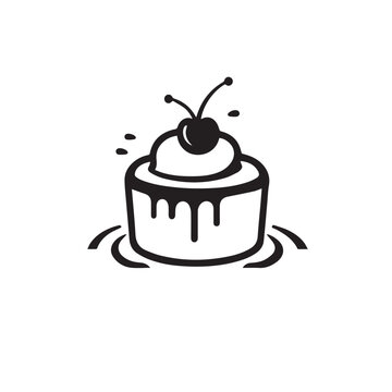 Pudding in cartoon, doodle style . Image for t shirt. Isolated 2d vector illustration in logo, icon, sketch style, Eps 10, black and white. AI Generative