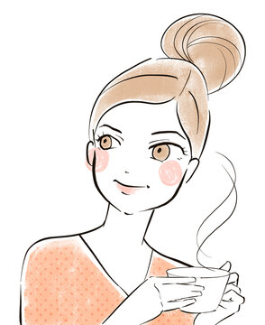 Clip art: woman in pink shirt relaxing with coffee