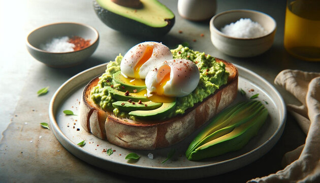 a glamorous image of Avocado Toast with Poached Eggs

