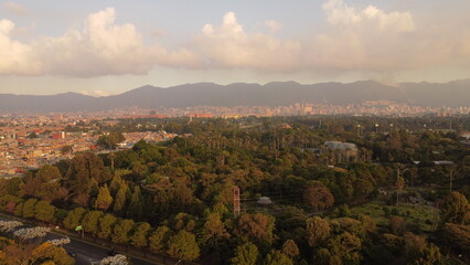 Fototapeta na wymiar aerial view of parks and streets of the city of Bogota