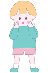 おかっぱ頭の男の子の全身イラスト