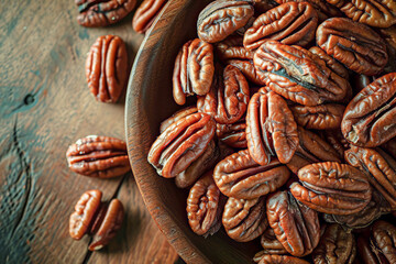 Abstract composition, delicious Pecan inside round bowl, food concept, April, generative ai