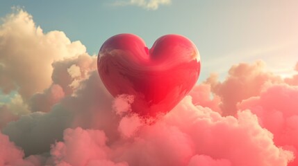 Fototapeta premium Valentine's day concept. A beautiful cloudscape with heart-shape cloud above the the clouds in the sky as a sign of love