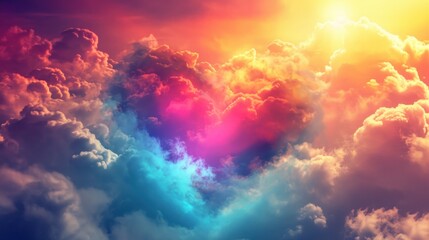 Valentine's day concept. A beautiful colorful cloudscape with heart-shape cloud above the the clouds in the sky as a sign of love