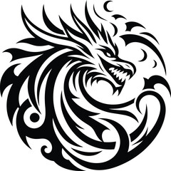 modern tribal tattoo dragon, abstract line art of mythology creatures, fantasy, minimalist contour. Vector