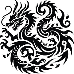 modern tribal tattoo dragon, fantasy, abstract line art of mythology creature, minimalist contour. Vector