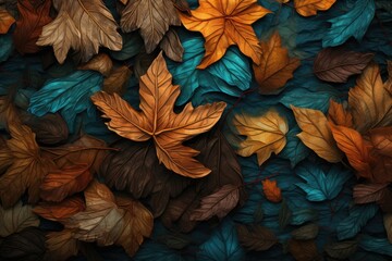 Vibrant Leaves, Perfect for Nature-Themed Designs - Macro oil painting of leaves- Close-Up Photo of...