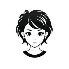 Simple Logo of a Trendy Hairstyle, Asian Girl.
