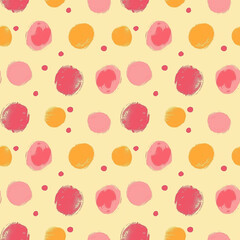 Pink and Orange Painted Polka Dot Background Seamless Pattern