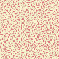 Pink Doodle Polka Dots on Yellow Background Seamless Pattern