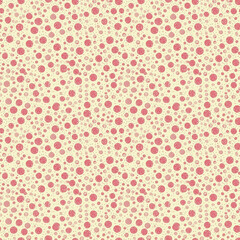 Pink Doodle Polka Dots on Yellow Background Seamless Pattern