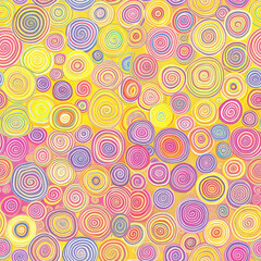 Cute Pastel Swirls on Yellow Background Seamless Pattern