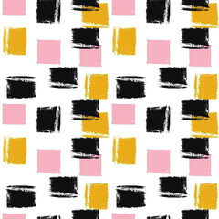 Sketchy Squares Pink Yellow and Charcoal Background Seamless Pattern