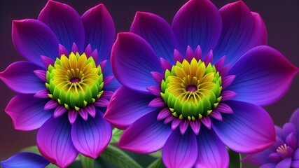 Obraz premium Colorful dahlia glowing flower floral Clipart, high quality resolution, beautiful flowers, 3d design