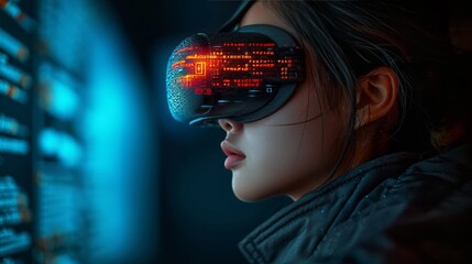An image showing the use of analytic technology with virtual reality goggles.
