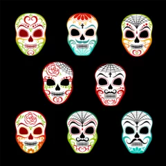 Fototapete Schädel Set of colorful sugar skull isolated on white background. Day of the dead - Dia de los muertos.