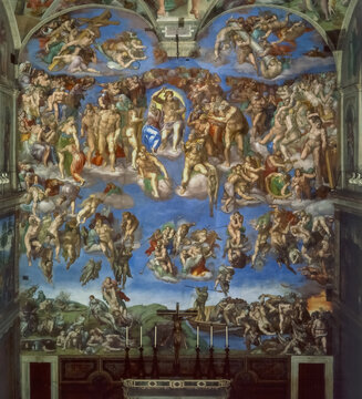 Michelangelo Buonarroti, The Last Judgment, 1536-41; fresco, Sistine Chapel, Vatican City; Rome Italy