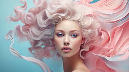 Beautiful blonde woman with wavy hair and colorful makeup