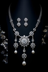 Luxurious Diamond-Encrusted Jewelry Set: Necklace and Earrings on Velvet Cushion