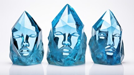 mystical crystal faces glisten, isolated white background