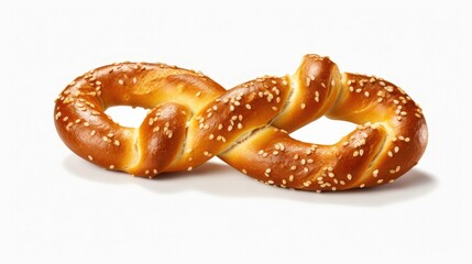 gourmet soft pretzel with sesame topping, isolated white background