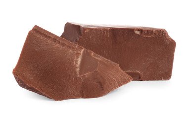 Pieces of tasty milk chocolate isolated on white