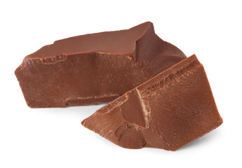 Pieces of tasty milk chocolate isolated on white