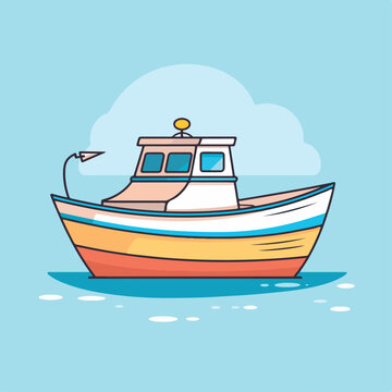Boat in cartoon, doodle style. Image for t shirt. Isolated 2d vector illustration in logo, icon, sketch style, Eps 10. AI Generative