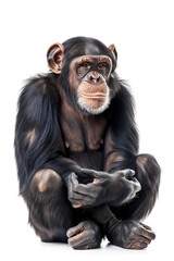 Naklejka premium Young Chimpanzee sitting isolated on white