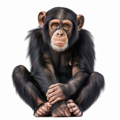 Young Chimpanzee sitting isolated on white