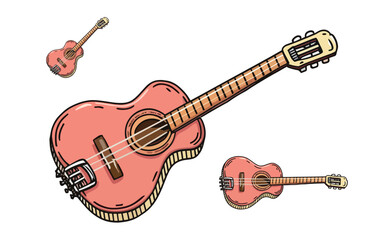 Fototapeta premium hand drawn colorful engraved style musical guitar instrument illustration