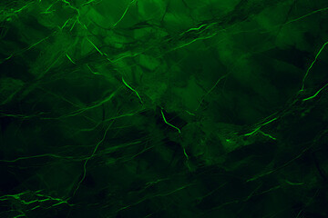 Wide panoramic surface of green marble abstract stone texture with neon veins dark tone. For banner, background design
