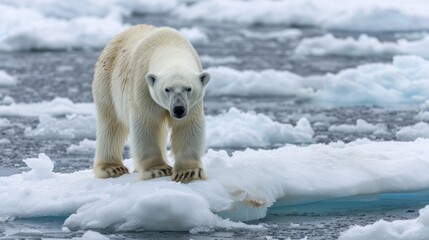 Obraz premium Close Up At A Polar Bear Walking On The Ice, Climate Change