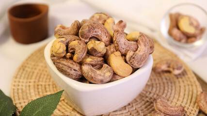 Grilled cashew nuts in a bowl