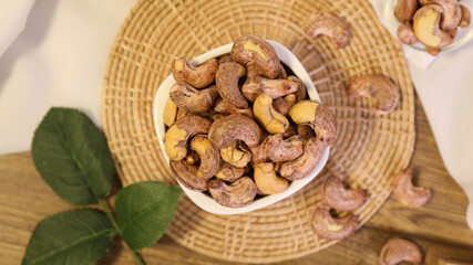 Grilled cashew nuts in a bowl