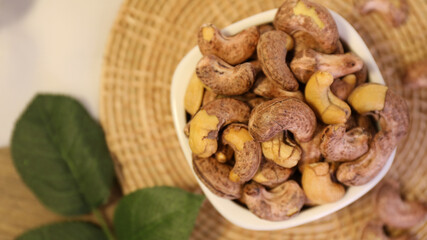 Grilled cashew nuts in a bowl