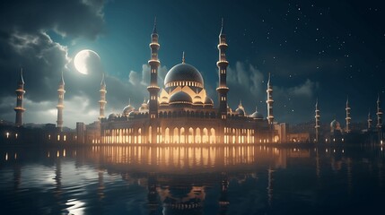 Beautiful mosque. Ramadan Kareem. generative ai - obrazy, fototapety, plakaty