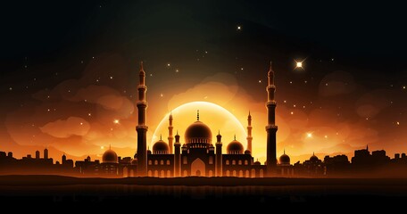 Beautiful mosque. Ramadan Kareem. generative ai
