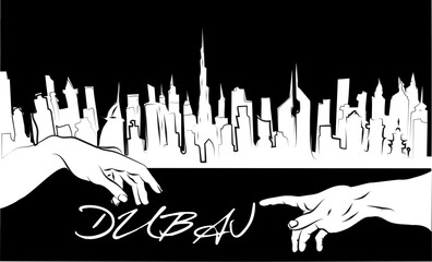 Dubai city buildings, line graphics