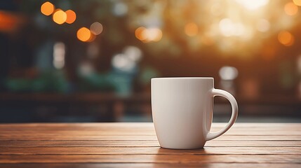 Coffee cup on wooden table with bokeh background. generative ai - obrazy, fototapety, plakaty