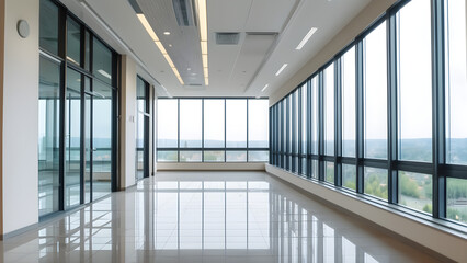 corridor in building, long hallway with windows, medical school campus, corporate headquarters, background