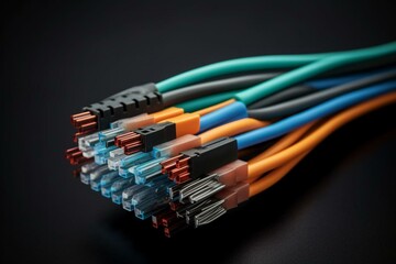 Coiled fiber optic cable. High-speed internet using optical fiber. Generative AI