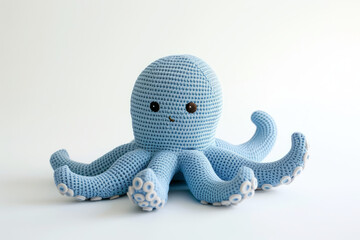 Adorable Plush Toy Octopus Isolated on White Background - obrazy, fototapety, plakaty
