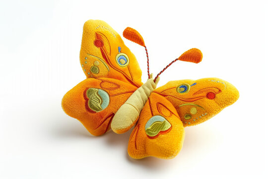 Adorable Plush Toy Butterfly Isolated on White Background