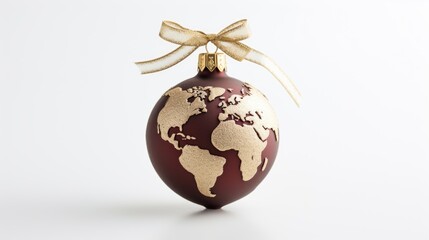 Christmas brown and gold Decorative planet Ball on white background. Earth day. Ecology.