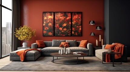 Modern sophisticated living room interior design with elegant color palette 